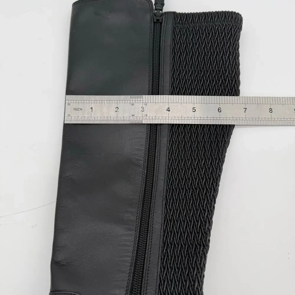 Cole Haan Black Leather Gold Buckle Clover Knee High Boots Womens 8
